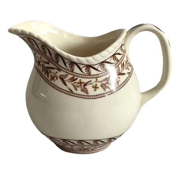 Vintage Pitcher I Godinger & Co Beige Brown Floral Band Glazed Ceramic Pottery - Picture 2 of 5